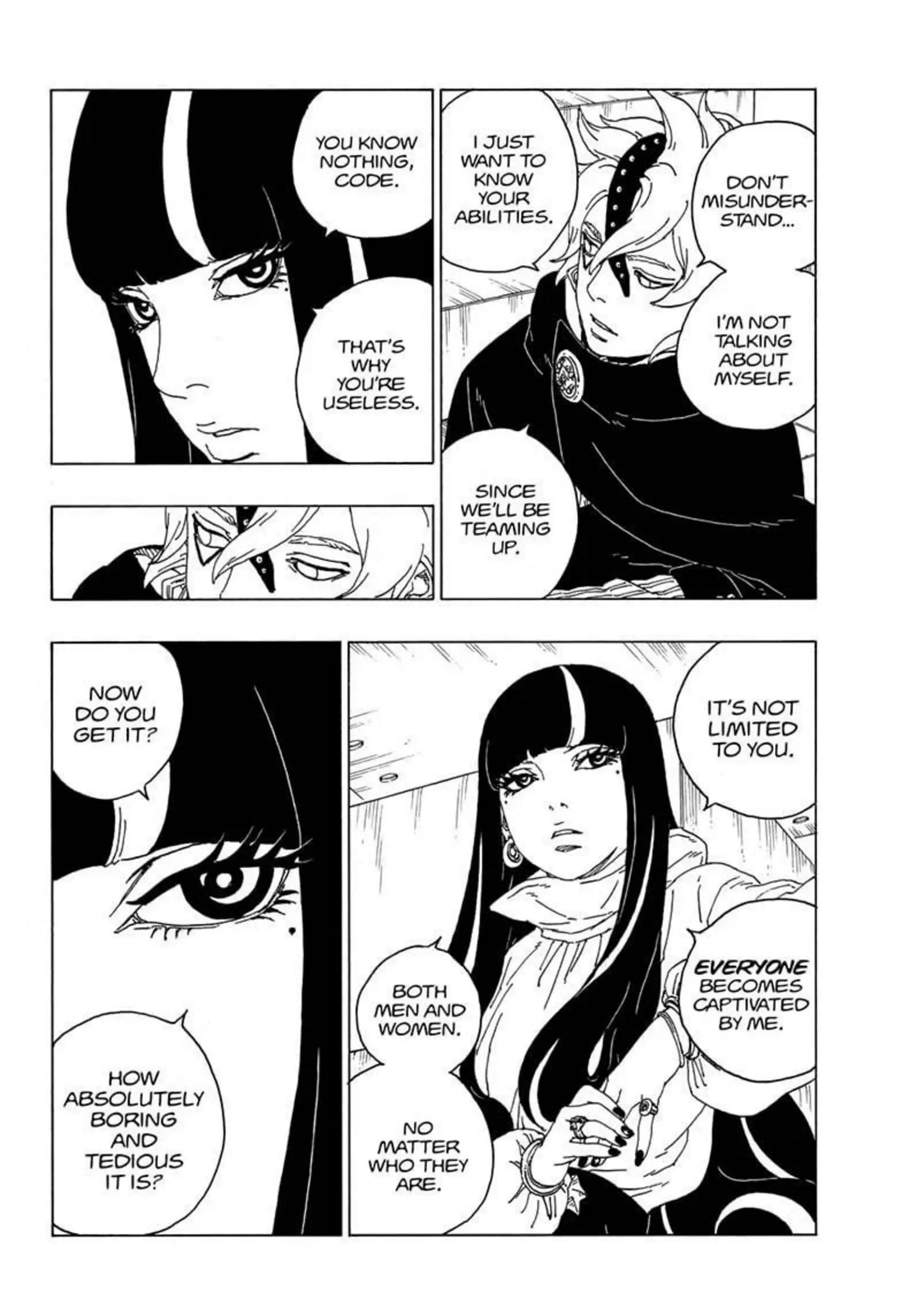 Ada explaining the nature of her abilities to Code (Image via Shueisha)